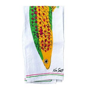 Vintage Tea Towel Ken Scott FIsh Design Mid Century Rare Linen